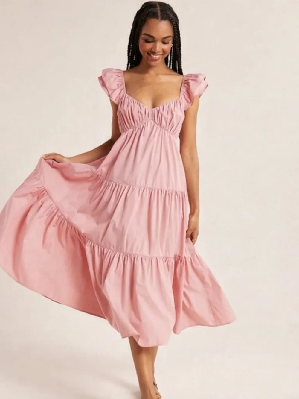 Abercrombie & Fitch Light Pink Ruffle Sleeve Poplin Midaxi Dress SP - Picture 1 of 4